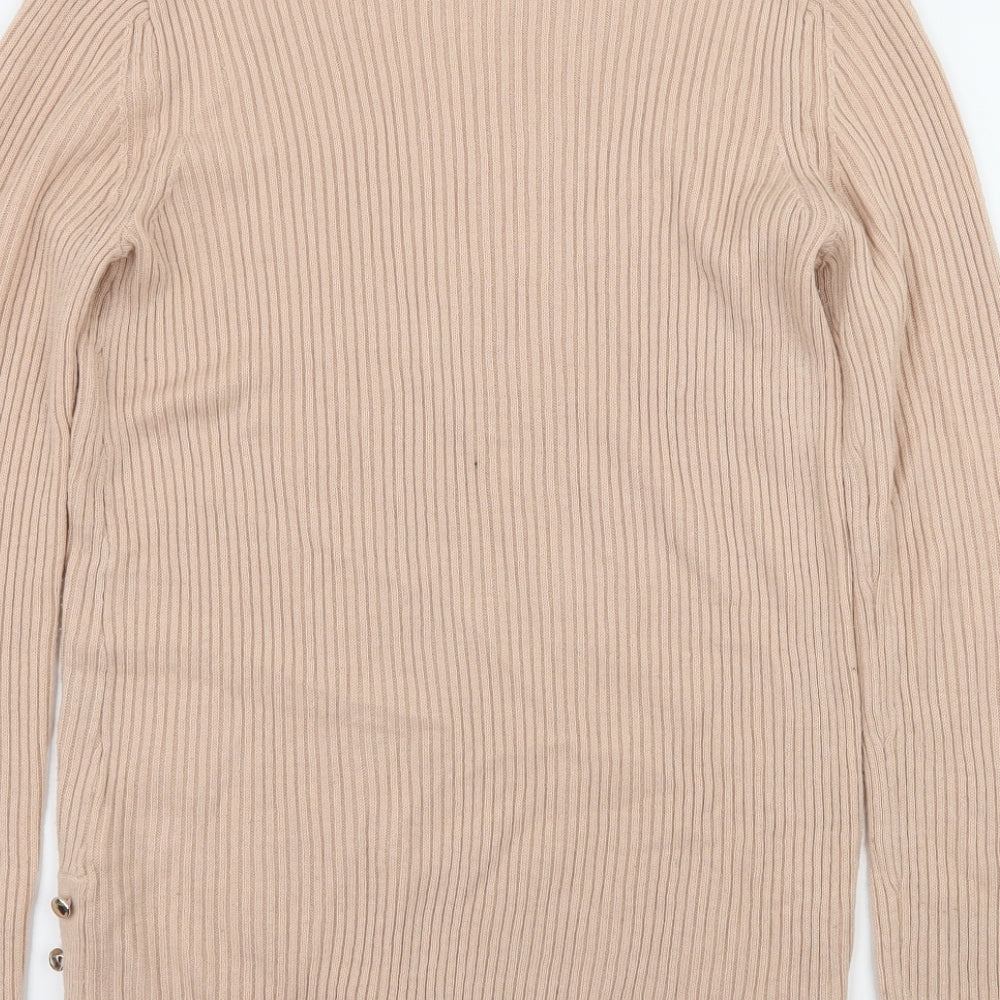 Brand and care label for Dorothy Perkins women’s pink knit jumper, size UK 8