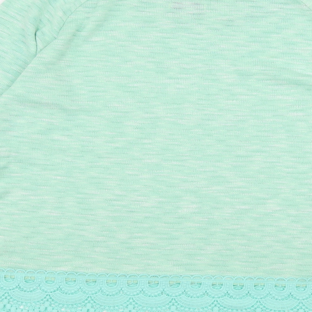 Brand and care label for Paramour women’s green knit jumper, size M, - crochet detail