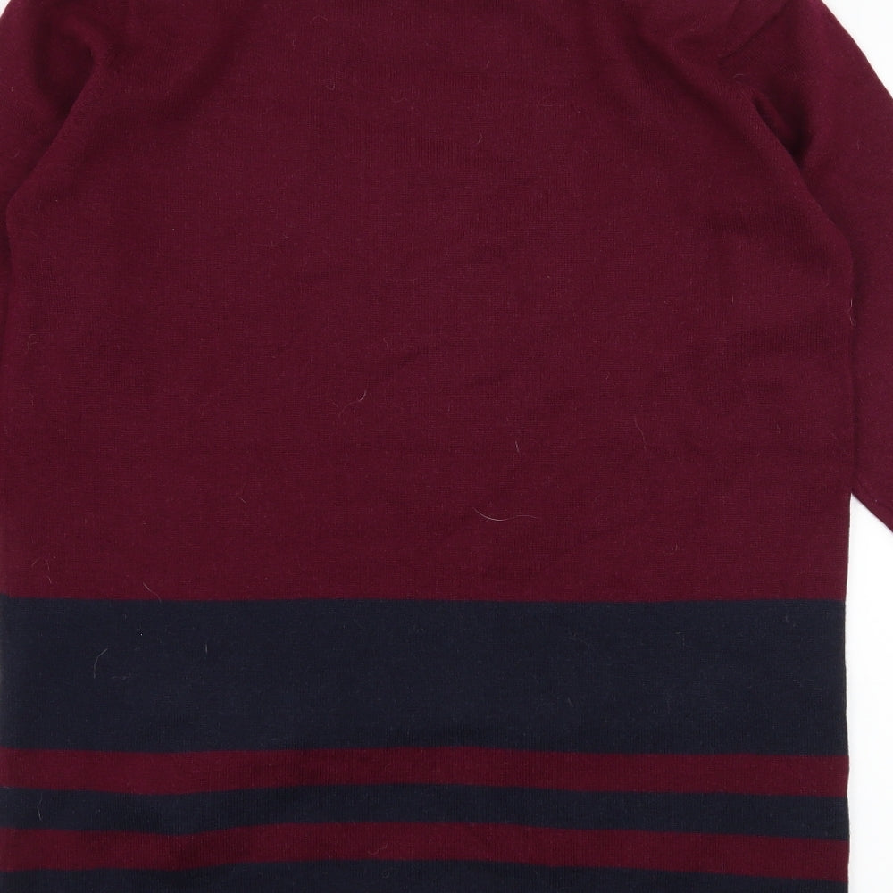 Brand and care label for Country Club women’s purple striped knit jumper, size M