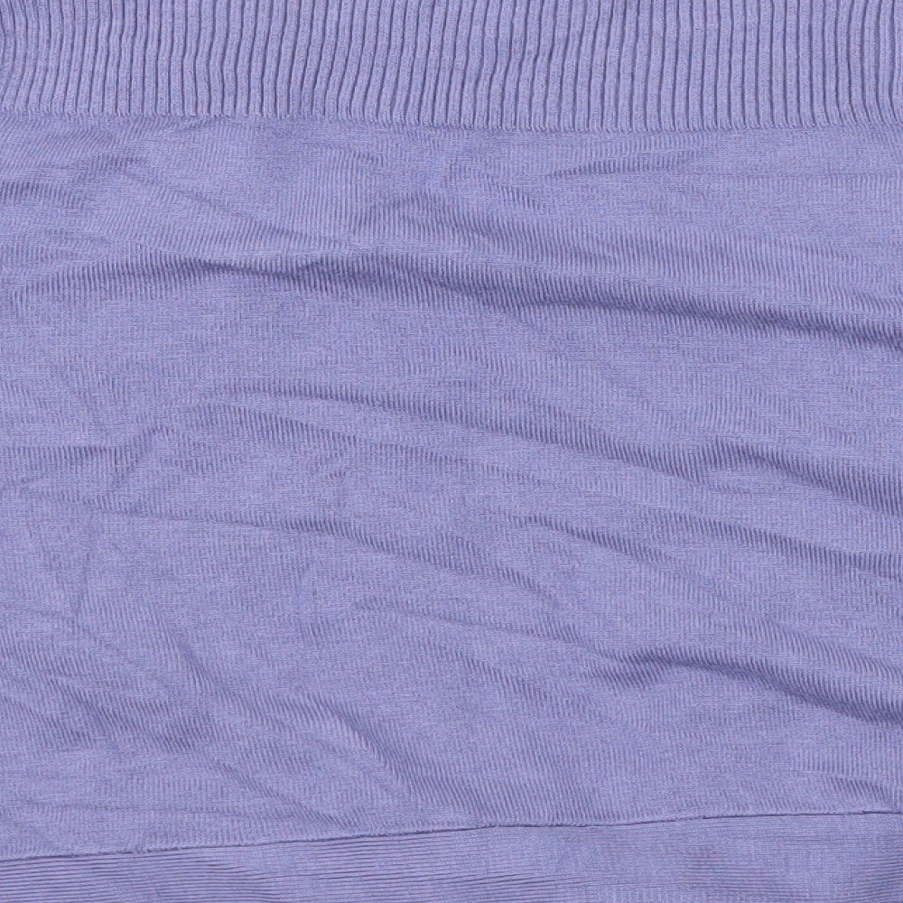 Brand and care label for Marks & Spencer women’s purple knit cardigan jumper, size UK 14