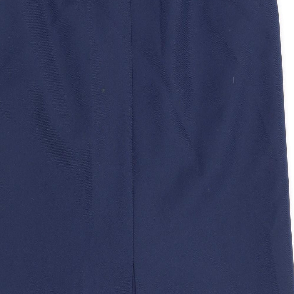 Brand and care label for Preworn women’s blue a-line skirt, size UK 32, in
