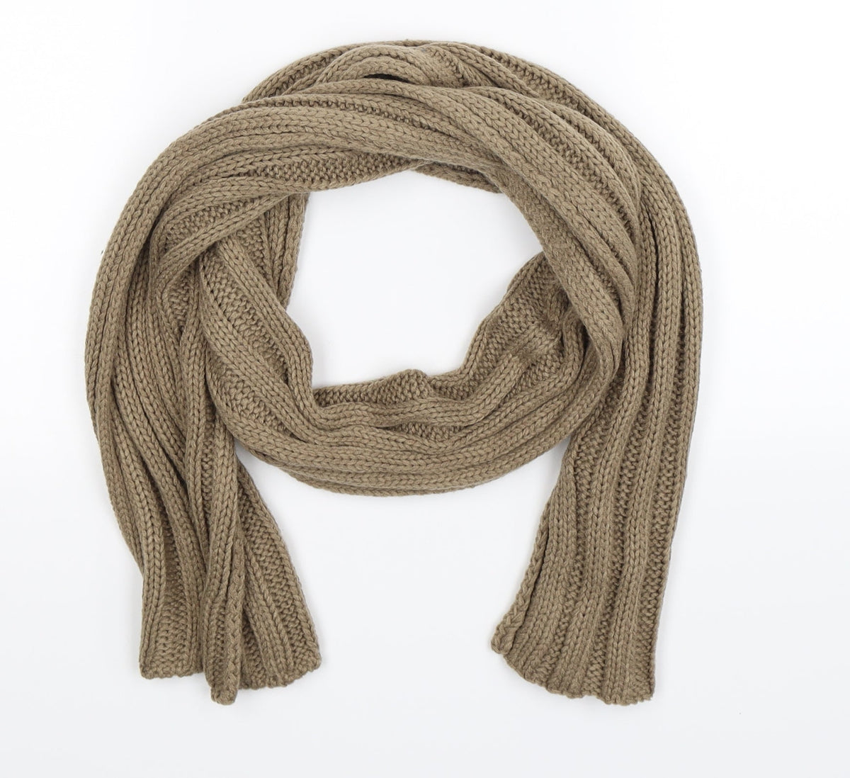 Front view of Preworn women’s beige knit scarf