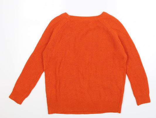 Tru Collection Womens Orange Knit Pullover Jumper Size S