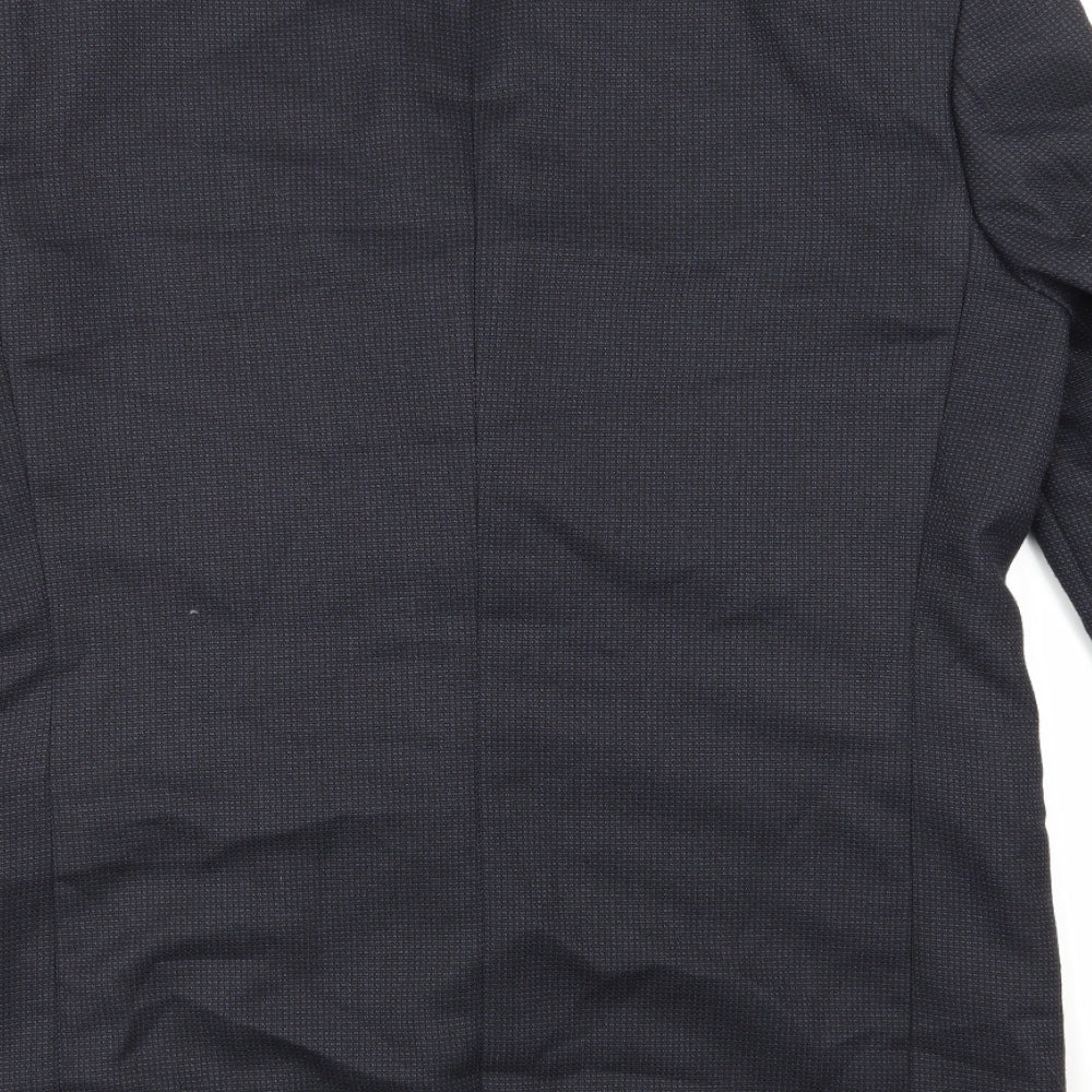 Brand and care label for Hugo James men’s blue jacket suit jacket, size 40