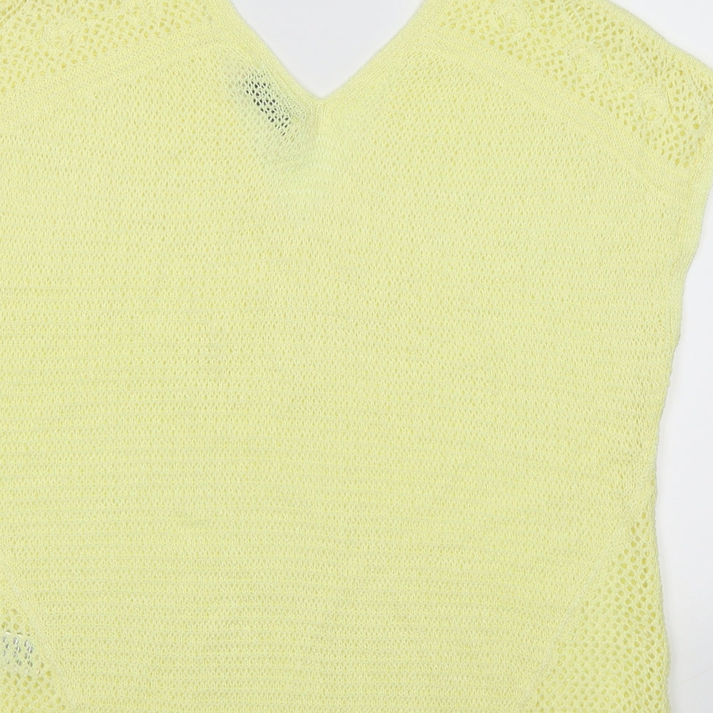 Brand and care label for Per Una women’s yellow knit jumper, size UK 14