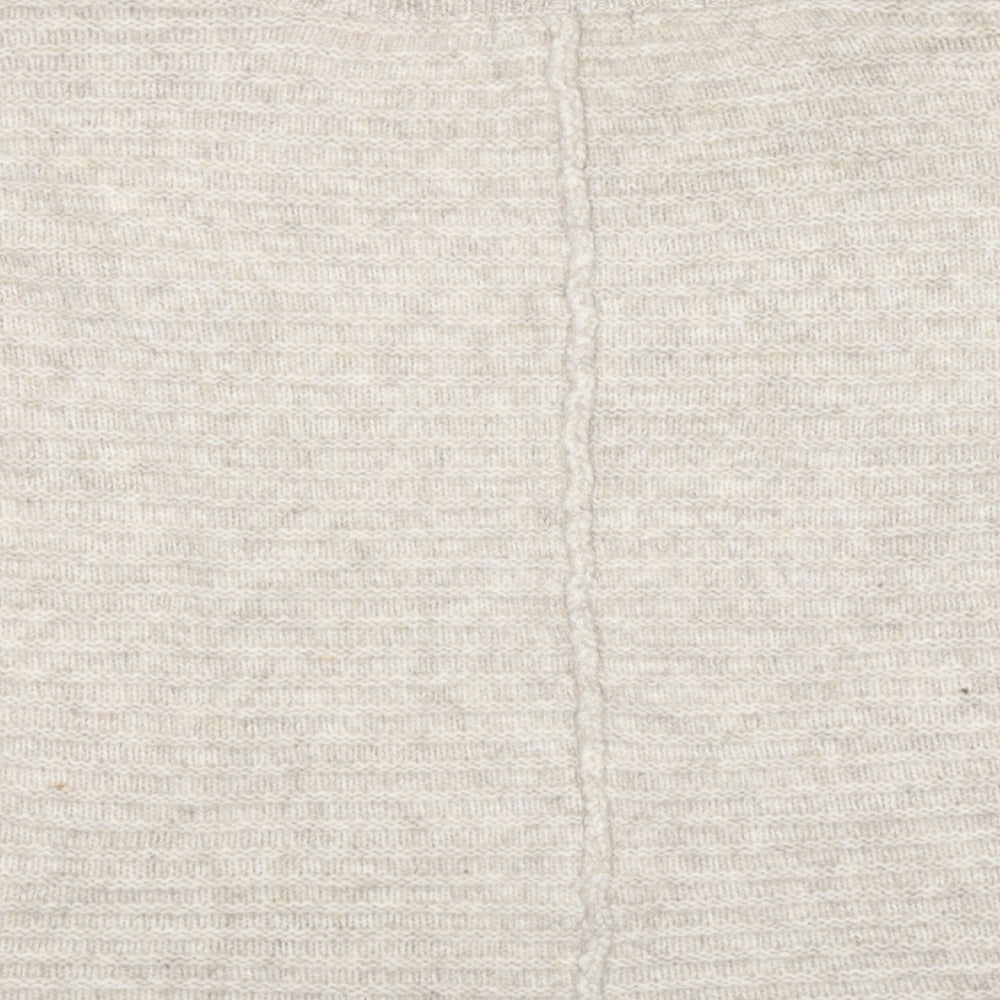 Brand and care label for New Look women’s beige striped knit jumper, size L