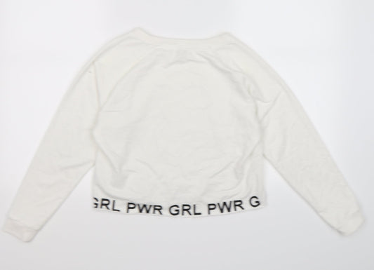 Primark Girls White Jersey Pullover Sweatshirt Size 13-14 Years - girl power