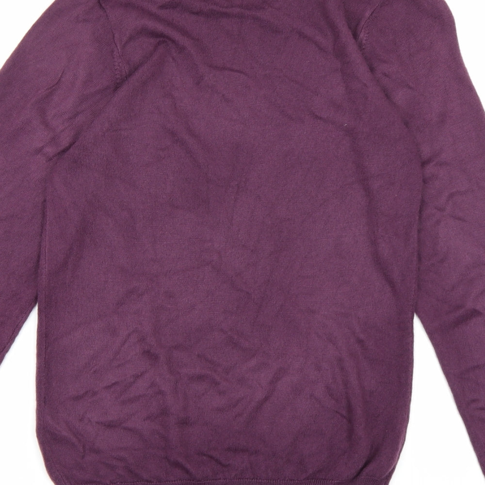 Brand and care label for Marks & Spencer men’s purple knit jumper, size S