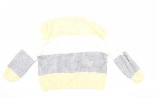 CHIC Womens Yellow Striped Pullover Jumper Size L