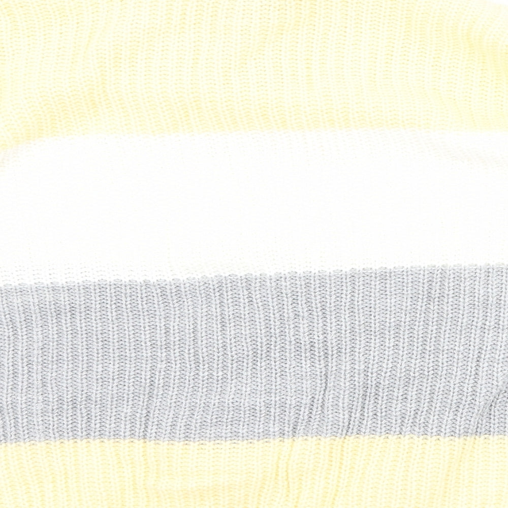 Brand and care label for CHIC women’s yellow striped jumper, size L
