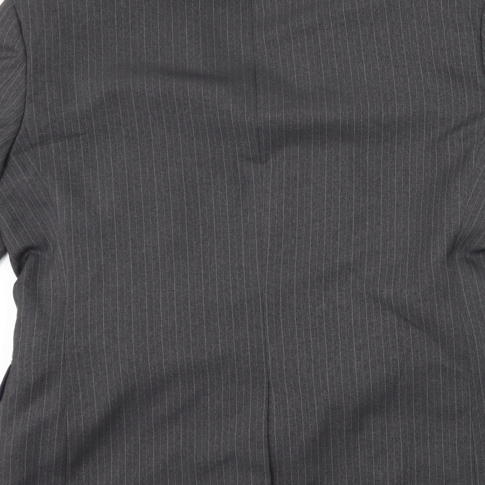 Brand and care label for Taylor & Wright men’s grey striped jacket suit jacket, size 42