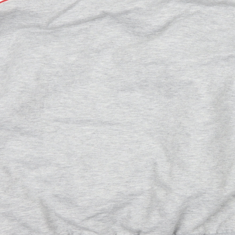 Brand and care label for Fashion women’s grey henley sweatshirt, size L