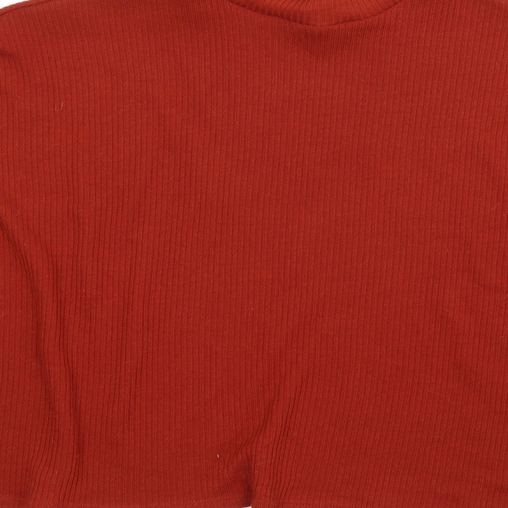 Brand and care label for Divided women’s brown pullover sweatshirt, size S