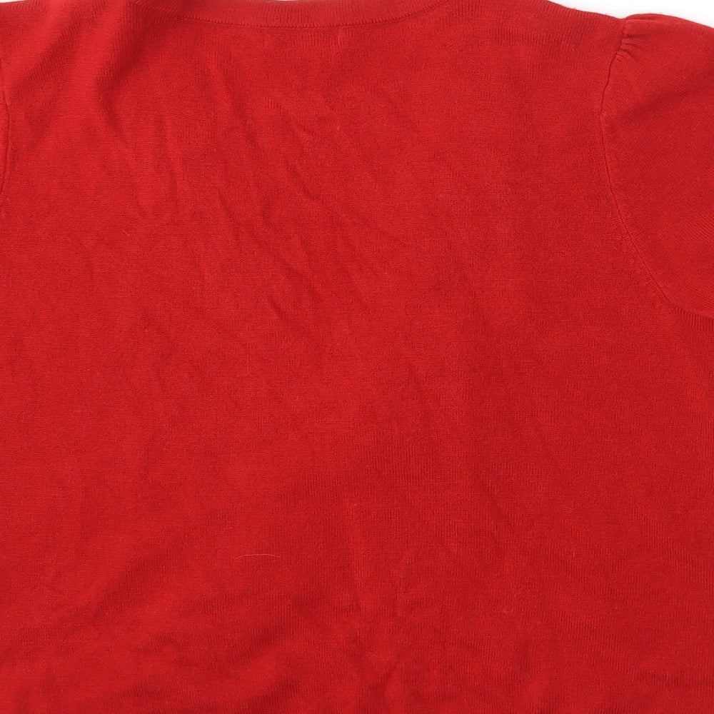 Brand and care label for Bonmarché women’s red knit cardigan jumper, size M