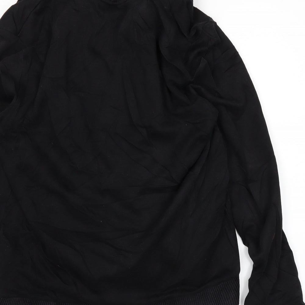 Brand and care label for H&M women’s black full zip jumper, size M