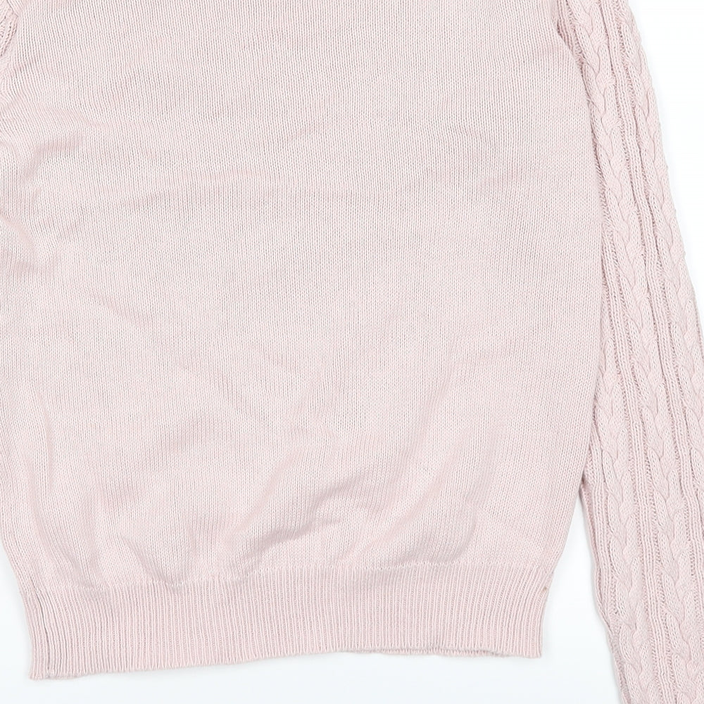 Brand and care label for H&M women’s pink jumper, size S