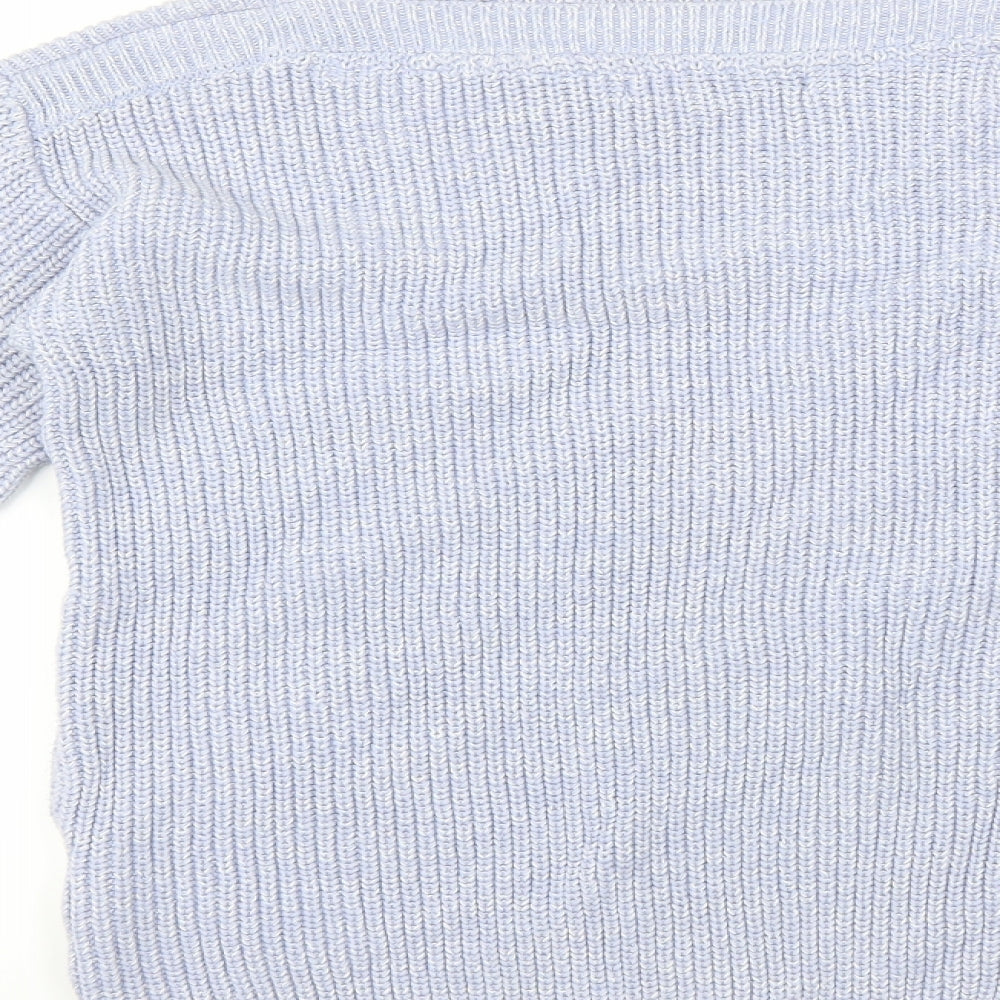 Brand and care label for Marks & Spencer women’s purple jumper, size S