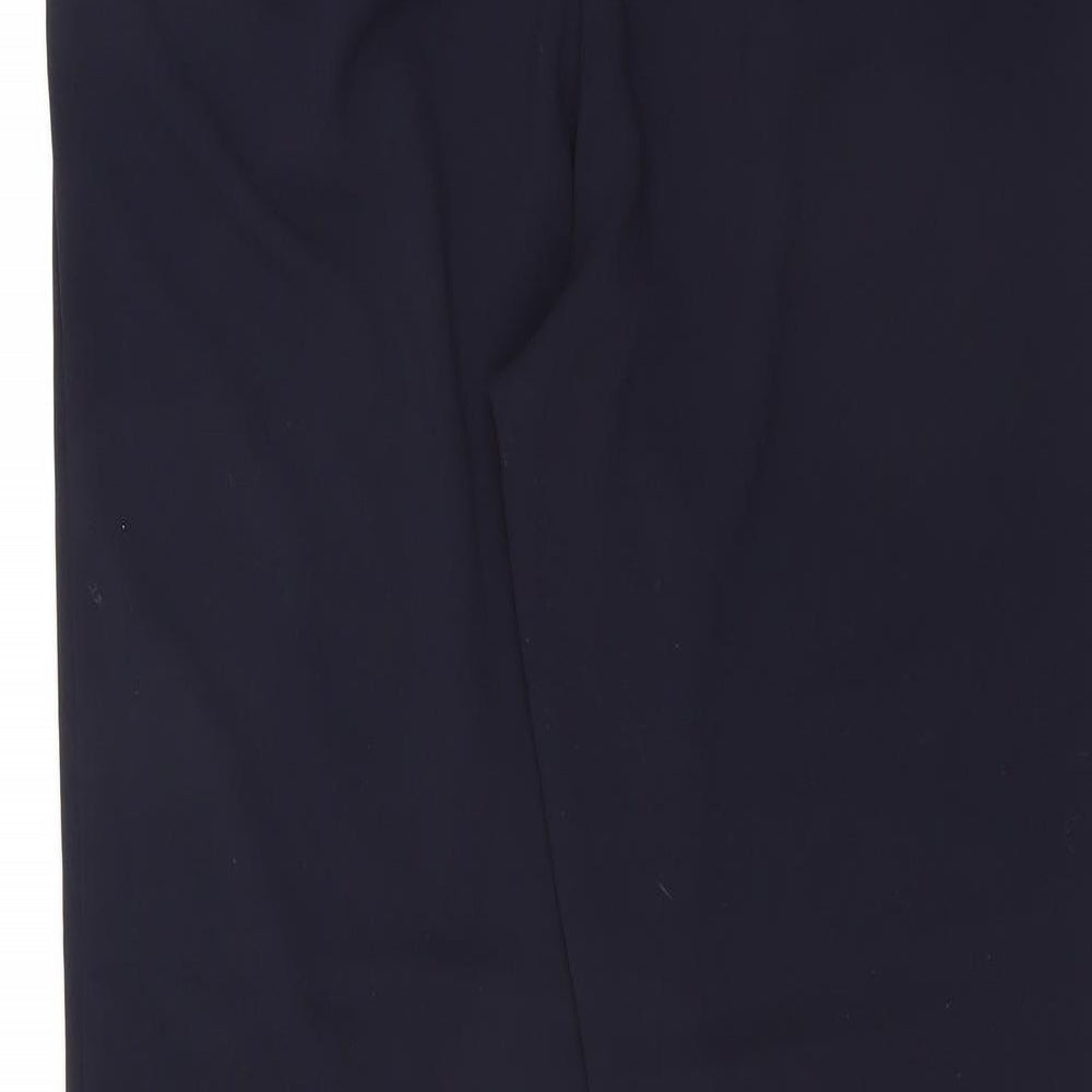 Brand and care label for Divided by H&M women’s blue trousers, size UK 12, 27-inch leg