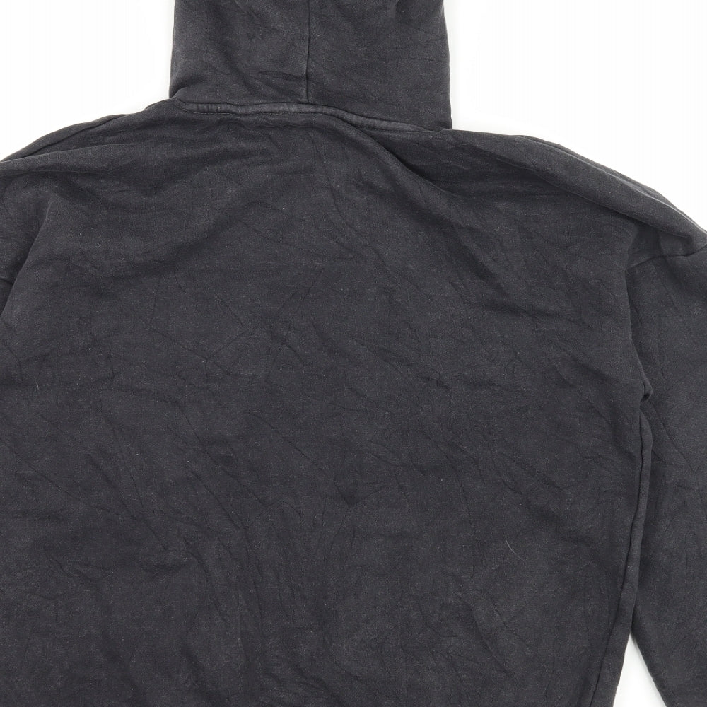Brand and care label for Missguided women’s grey jersey pullover hoodie, size UK 4