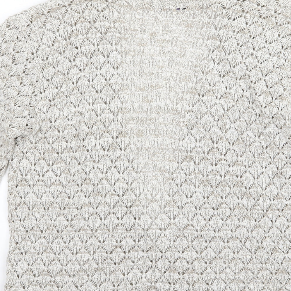 Brand and care label for Pure & Natural women’s brown argyle/diamond knit cardigan jumper, size M
