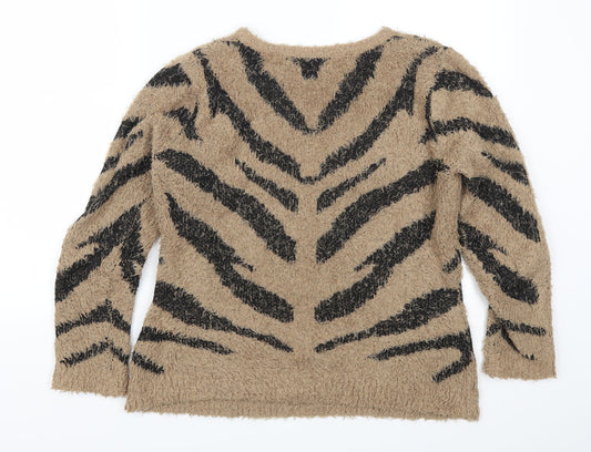 Originals Womens Brown Animal Print Pullover Jumper Size S