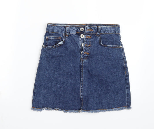 Additional front view of Denim & Co. girls’ blue a-line skirt, size 12, years