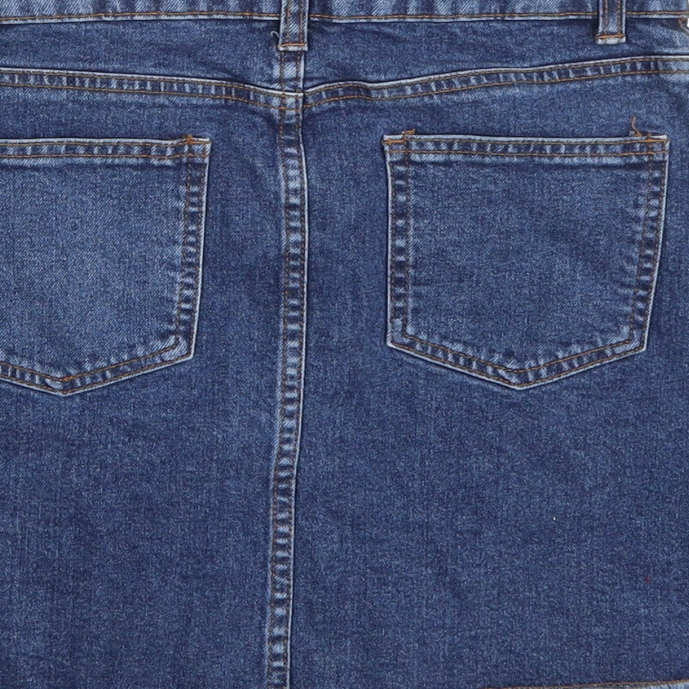 Brand and care label for Denim & Co. girls’ blue a-line skirt, size 12, years