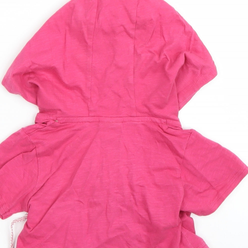 Brand and care label for Next girls’ pink wrap hoodie, size 2-3, years
