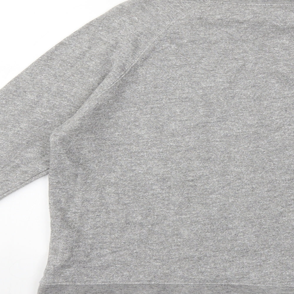 Brand and care label for New Look girls’ grey pullover sweatshirt, size 12, years - wake up and be happy