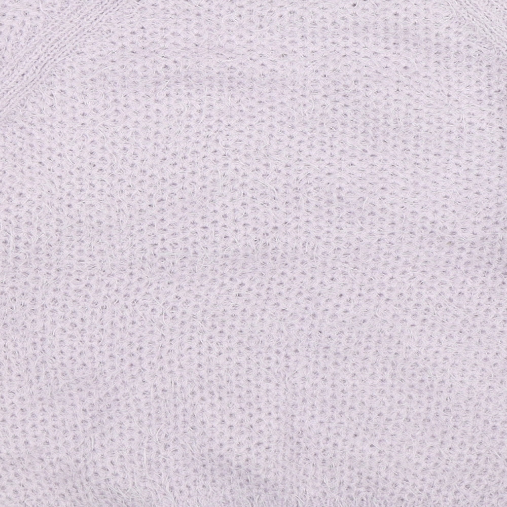 Brand and care label for Dorothy Perkins women’s purple knit jumper, size UK 10