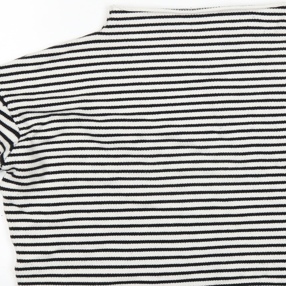 Brand and care label for Nude Lucy women’s multicoloured striped jumper, size UK 4