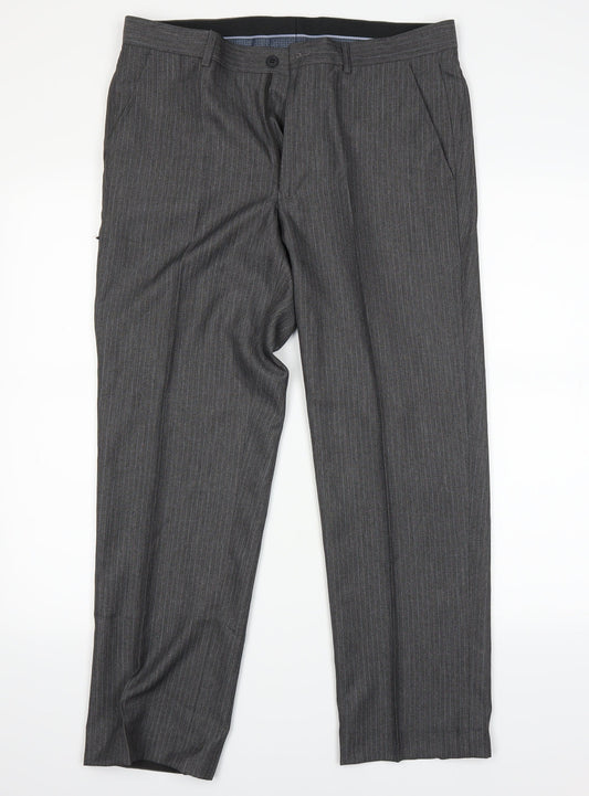 Preworn Mens Grey Striped Trousers Size 32 in L28 in