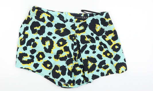 Additional front view of Atmosphere women’s blue animal print cut-off shorts, size UK 10