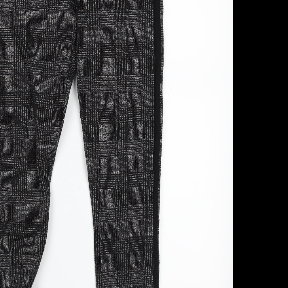 Brand and care label for Topshop women’s grey check jogger trousers, size UK 8, 21-inch leg