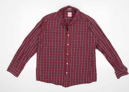 Additional front view of Easy Wear men’s red check button-up, size M
