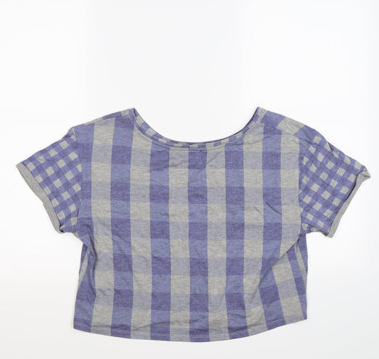 Topshop Womens Grey Check Cropped T-Shirt Size 8