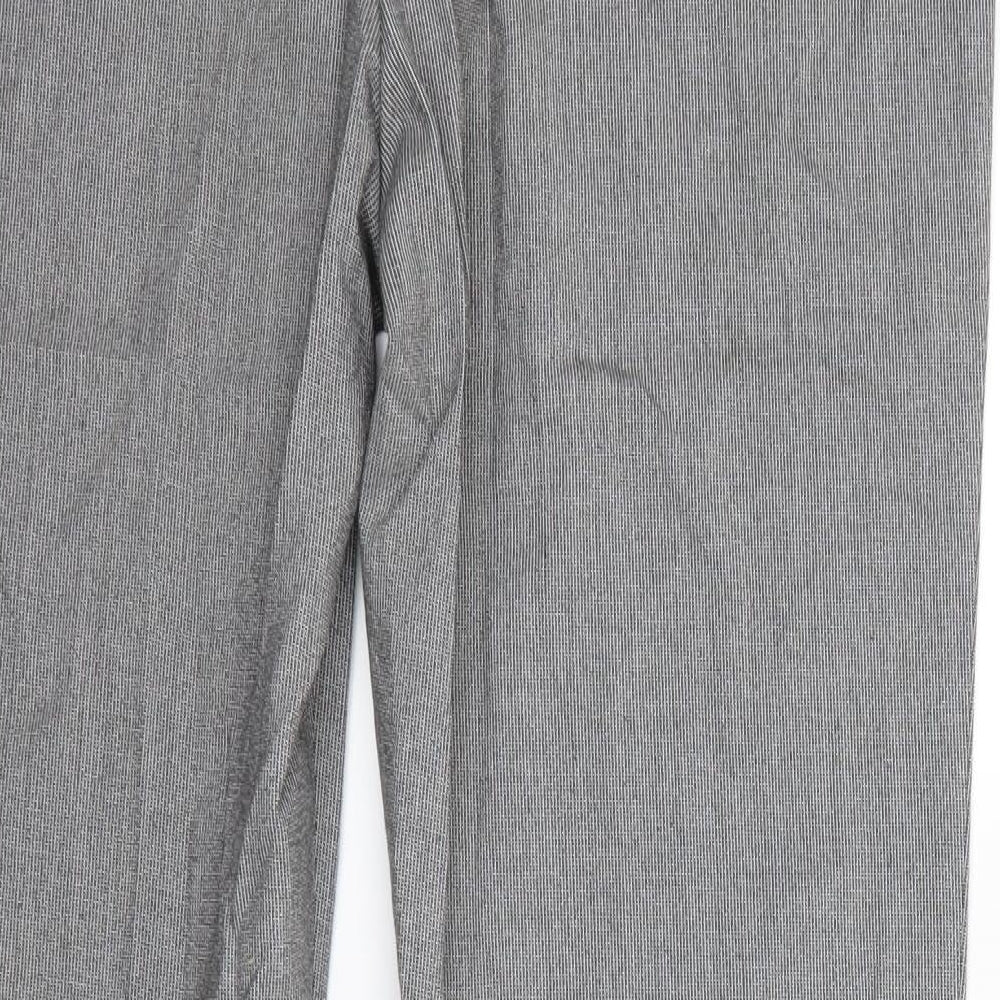 Brand and care label for Per Una women’s grey geometric trousers, size UK 10, 27-inch leg