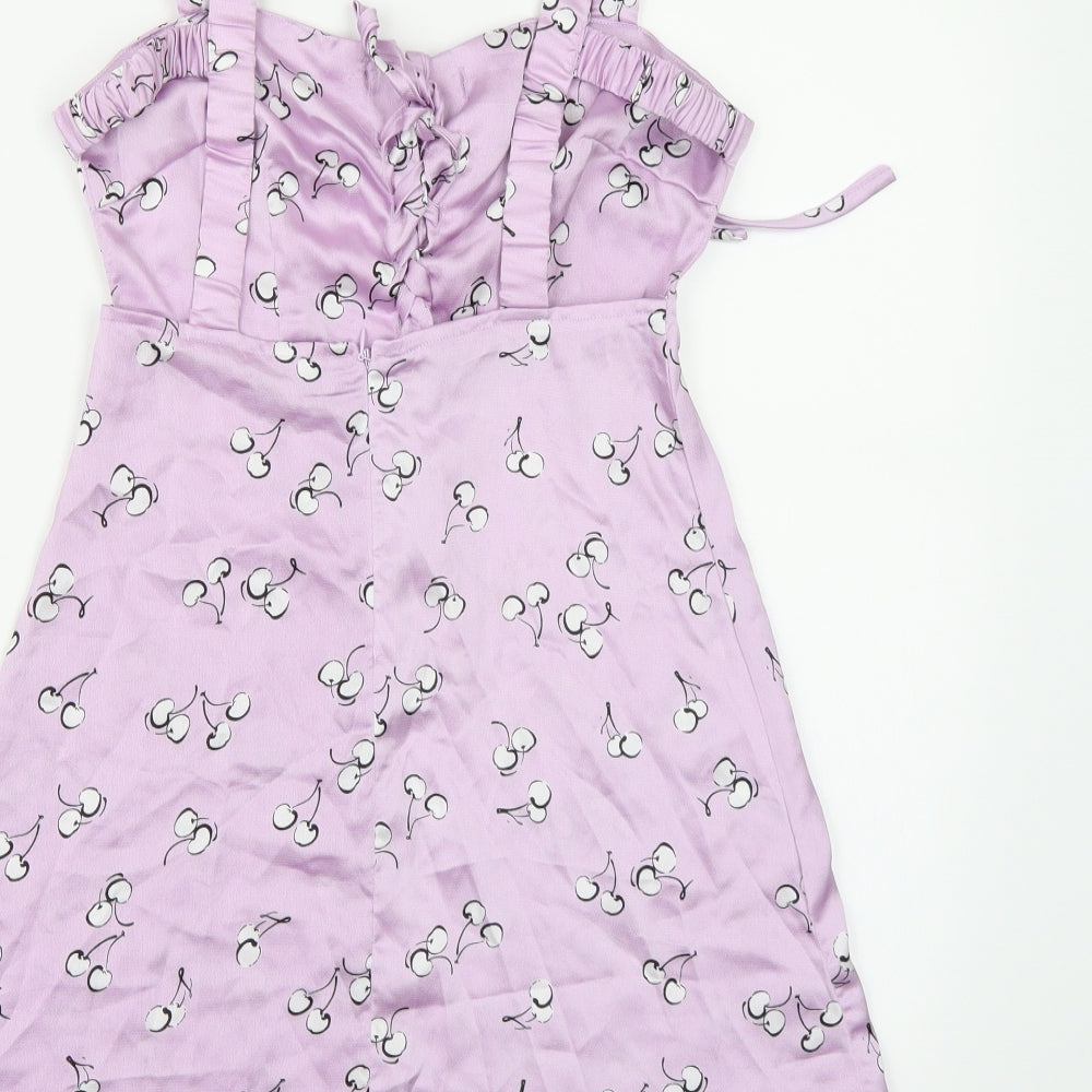 Brand and care label for Kai women’s purple a-line, size S, - cherry print