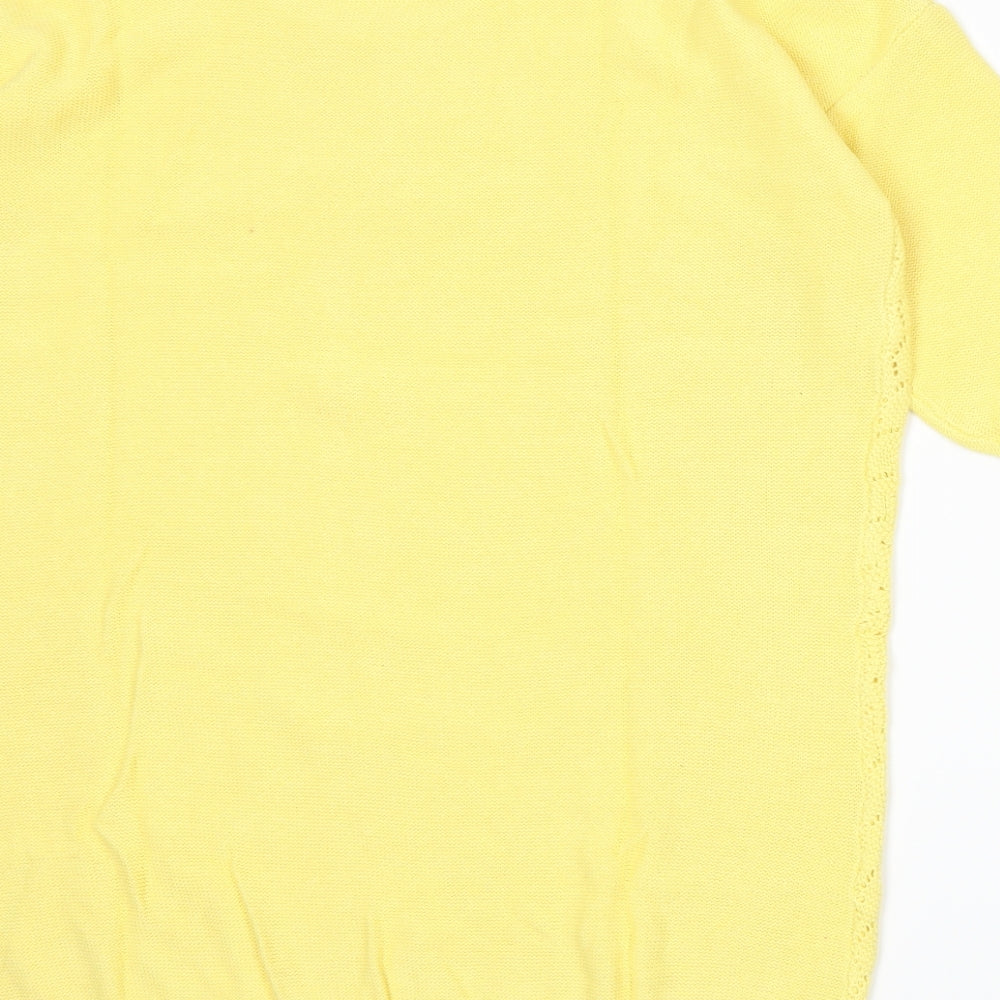 Brand and care label for Damart women’s yellow knit jumper, size UK 16