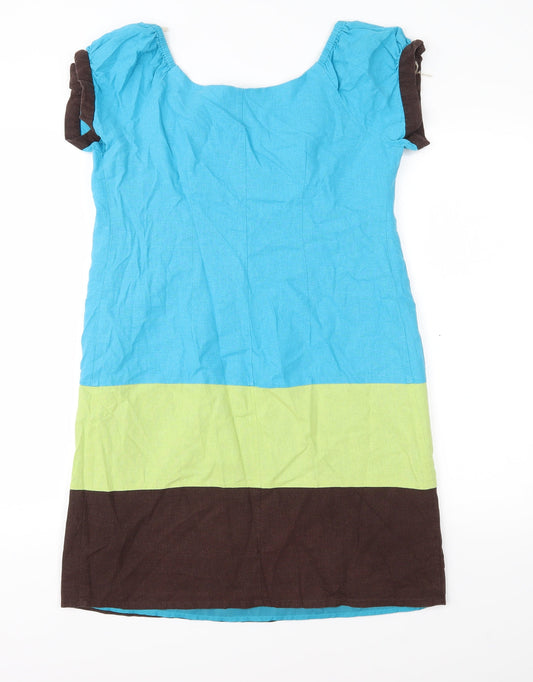 Signature Womens Blue Colourblock A-Line Size 10