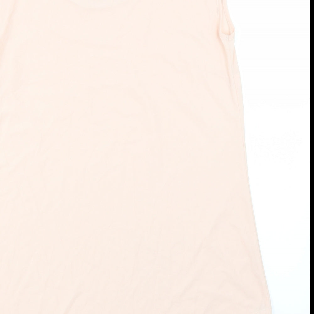 Brand and care label for Preworn women’s pink basic blouse, size M, - asymmetric hem