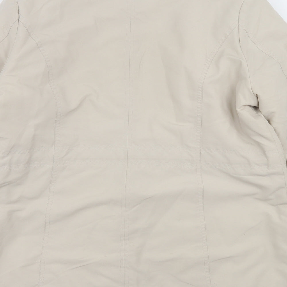 Brand and care label for BHS women’s beige quilted coat, size UK 14