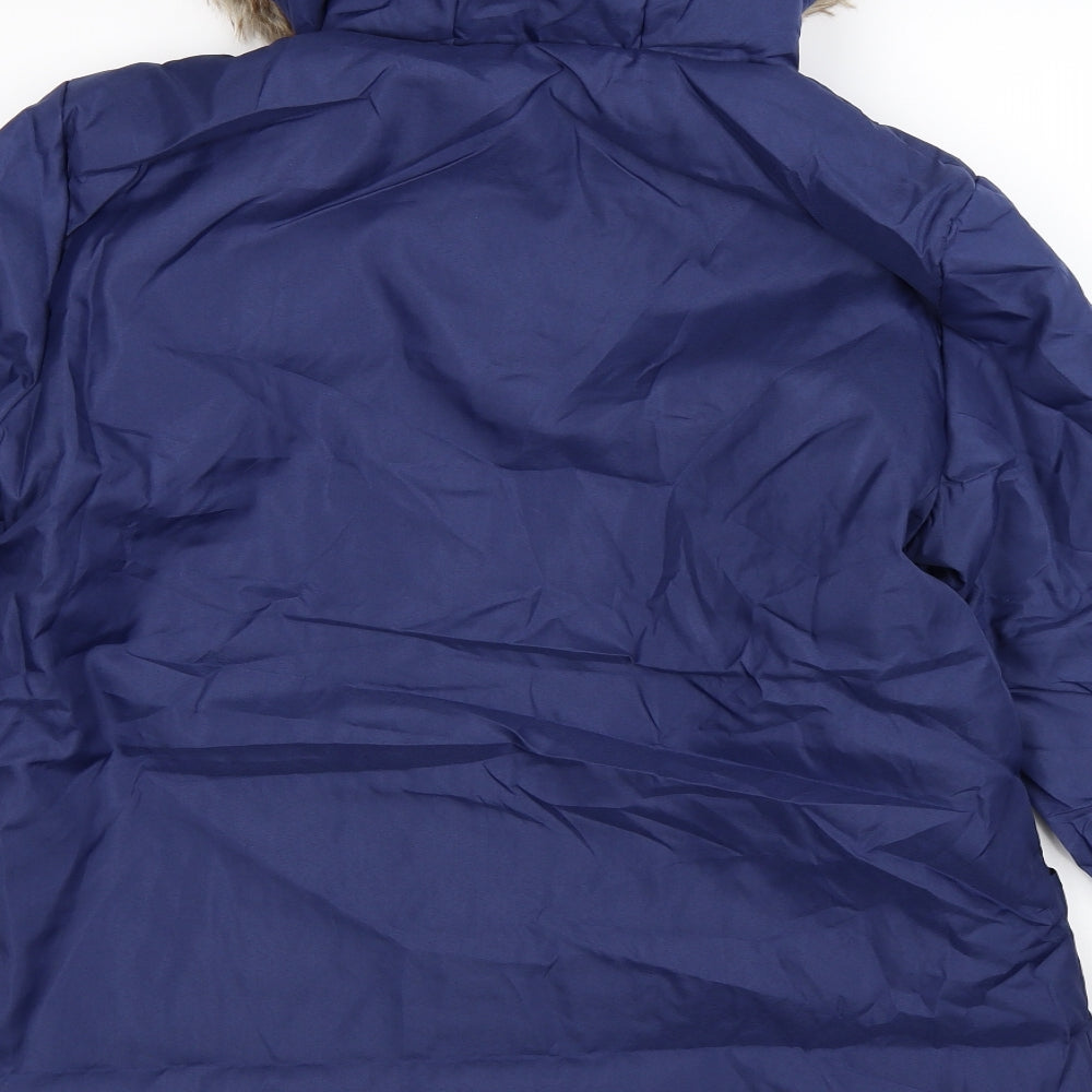 Brand and care label for Anne De Lancay women’s blue jacket coat, size M