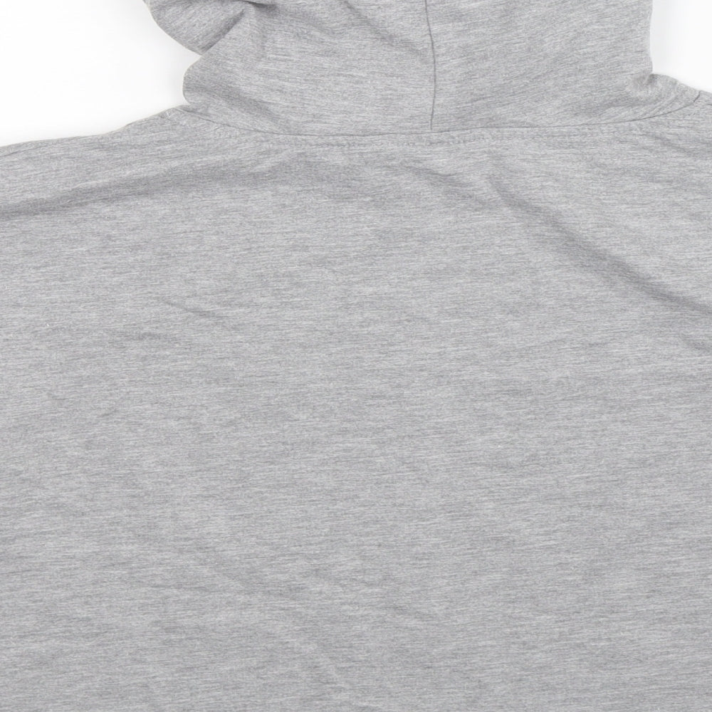 Brand and care label for Love Island women’s grey striped pullover hoodie, size UK 12