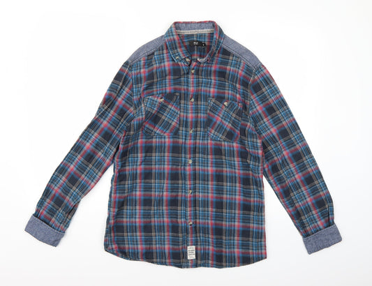 Additional front view of F&F men’s blue check button-up, size S