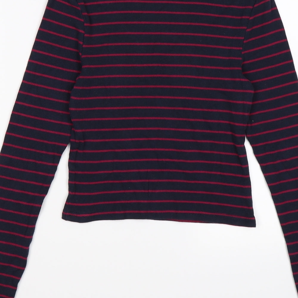 Brand and care label for Divided women’s blue striped knit jumper, size XS