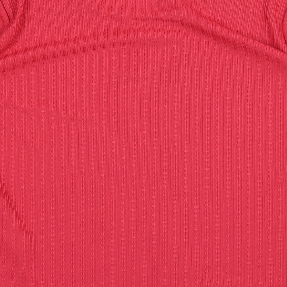 Brand and care label for eastx women’s red basic t-shirt, size UK 14