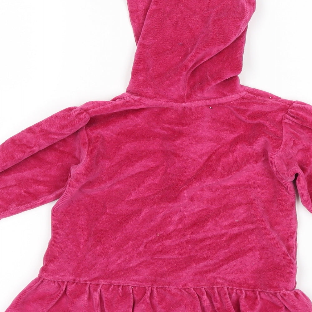Brand and care label for OKAY girls’ pink velour jumper dress, size 12, months