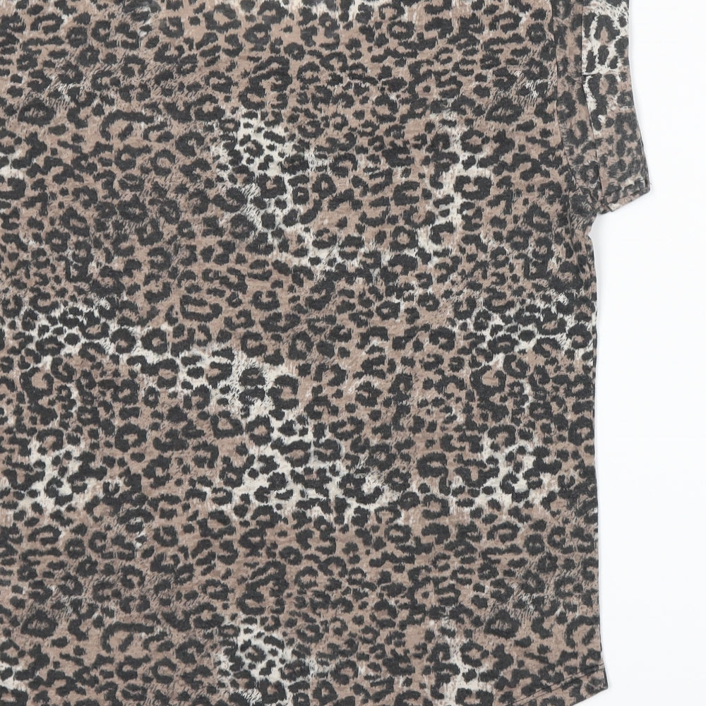 Brand and care label for New Look women’s beige animal print basic t-shirt, size UK 8