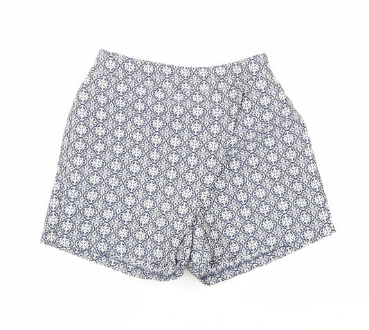 Additional front view of F&F women’s blue floral hot pants shorts, size UK 23, in